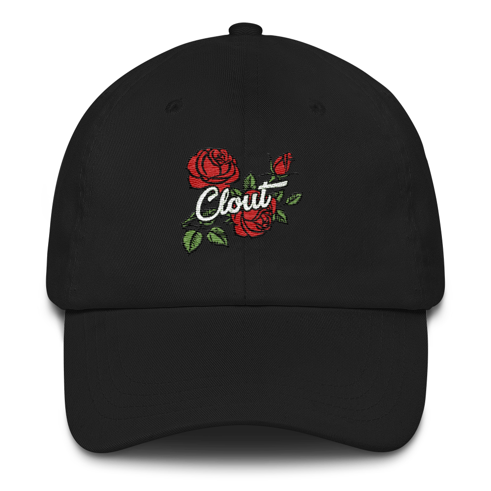 Floral Embroidered Dad Hat Black