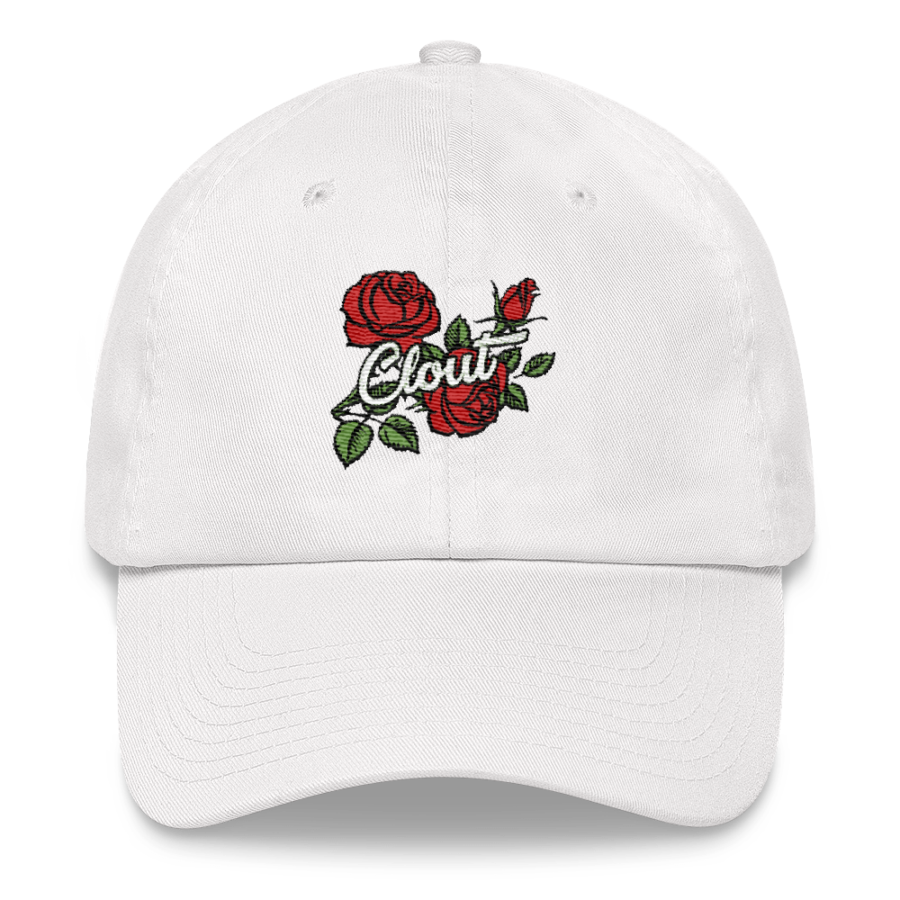 Floral Embroidered Dad Hat White